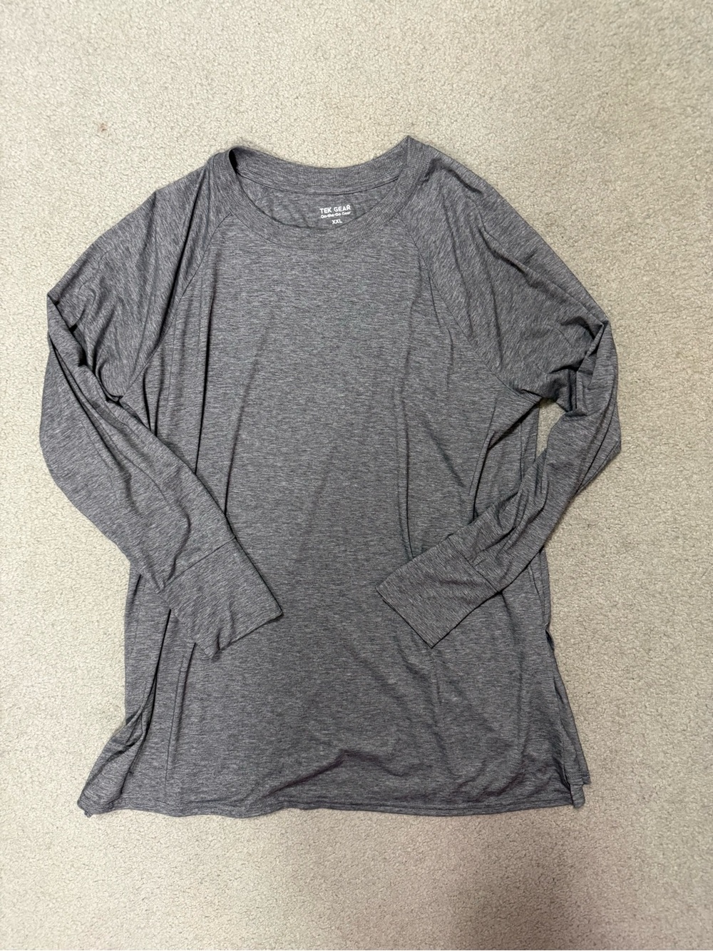 NWOT Unisex Tek Gear Long Sleeve Activewear Shirt Gray Tunic XL